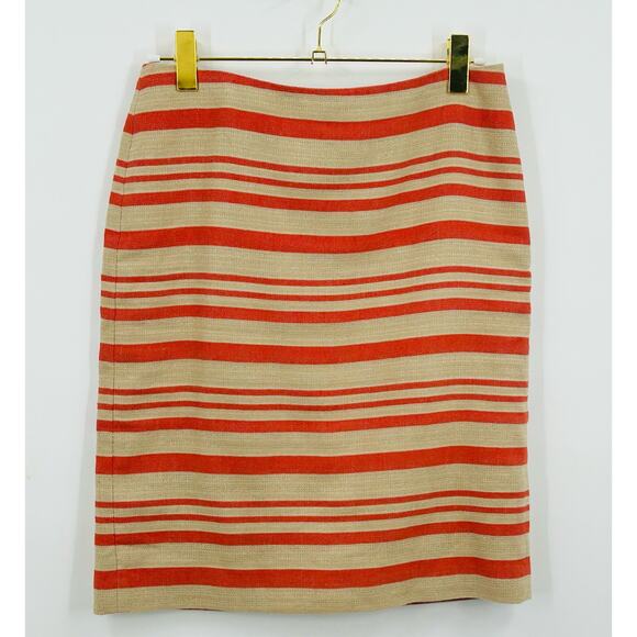 Talbots Linen‎ Blend Pencil Skirt Orange Tan Striped Size 6 - Picture 1 of 10